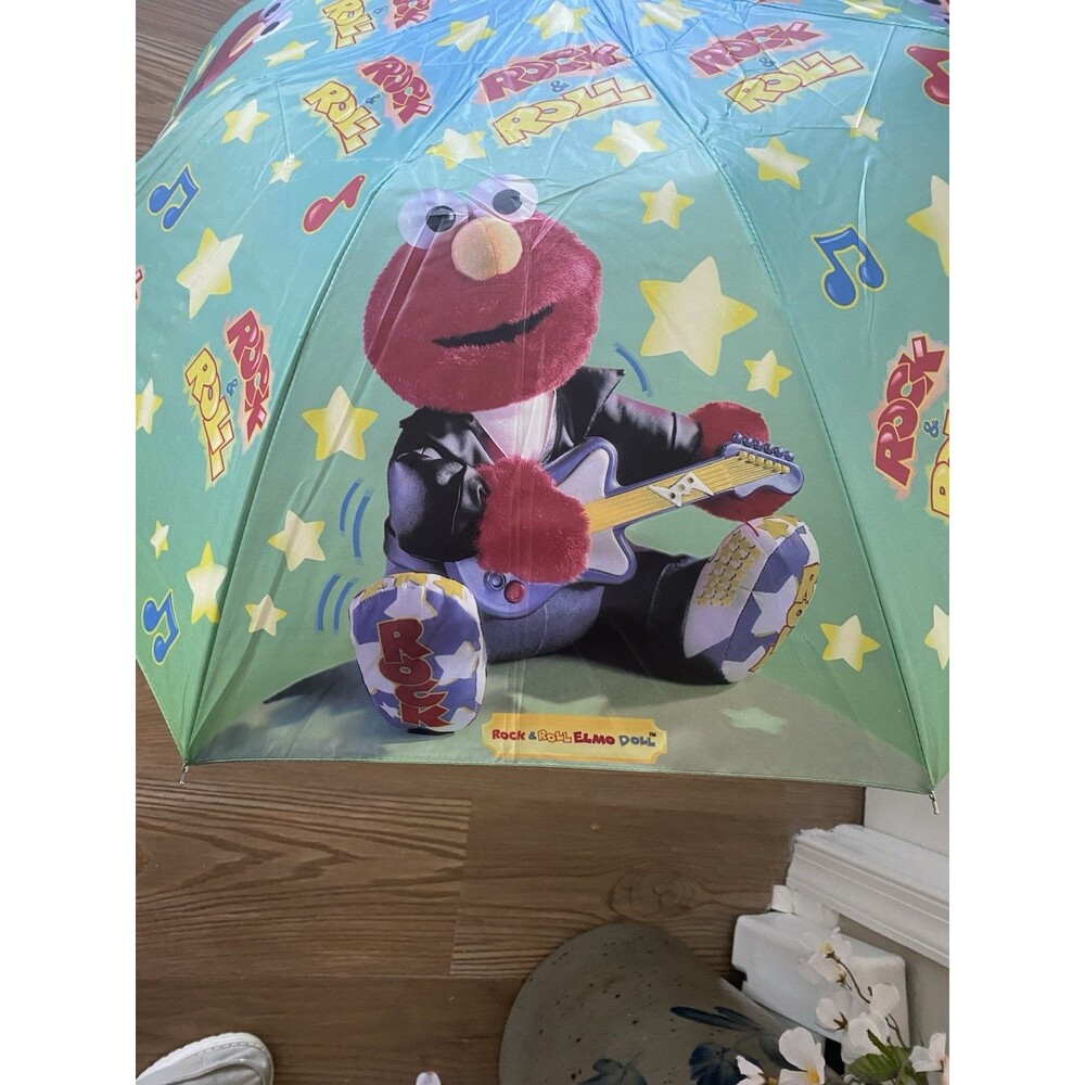VTG Sesame Street  Umbrella ROCK & ROLL ELMO Doll 1998  Shaw push button